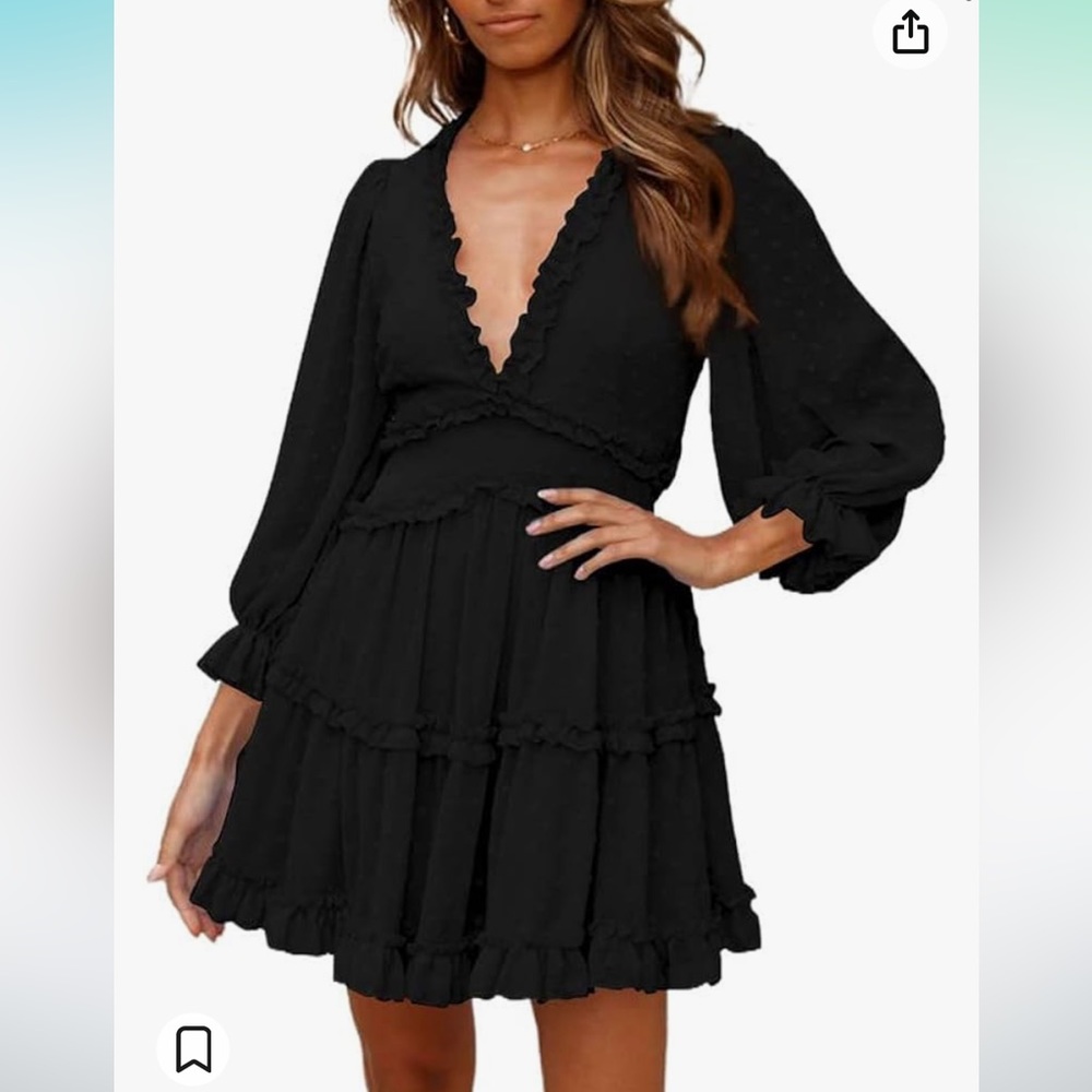 Black textured ruffle dress
